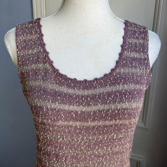 Laura Yang 70s Vintage Mod Swing Dress Purple Knit Eyelet Women's Size Medium - Picture 3 of 14